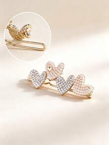 1pc 4-Heart Faux Pearl Rhinestone Alloy Side Hair Clip, Non-Slip Exquisite Luxury Sweet Barrette, Suitable For Daily, Easter, Christmas, Mother's Day, Birthday, Graduation Prom, Spring, Summer, Autumn - Multicolor - View 4