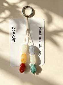 1pc Colorful Asymmetrical Acrylic Beaded Handmade Woven Lanyard Keychain, Also Suitable For Wallet, Handbag And Other Bag Decoration Pendant, Excellent Gift, Exquisite Beaded Decorative Accessory - Multicolor - View 8