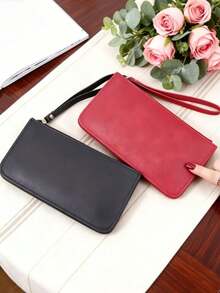 Cartera y tarjetero de PU personalizado con ranuras para tarjetas y correa de muñeca, adecuado para uso casual diario (color de cremallera aleatorio) - Ver 3