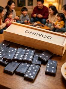 28片黑色骨牌組，經典桌面互動棋盤遊戲，成人教育學習玩具，家庭派對休閒遊戲 - 多米諾 - 查看 1