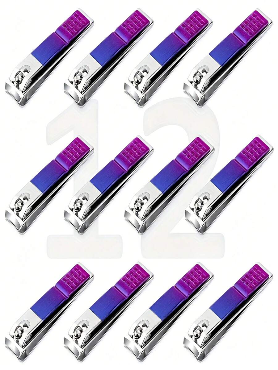 12pcs Gradient Stainless Steel Nail Clipper Set, Classic Fingernail/Toenail Clipper Set, Sharp Blades, Portable Nail Clippers, Suitable For Nail Salon And Home Use, Nail Clipper Quantity, Wholesale Delivery (Pink/Green/Blue/Original Color) - Multicolor - View 1