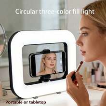 Rechargeable Portable Selfie Ring Light, Phone Video Stabilizer, Built-In Battery, 3 Color Temperature Modes, 360° Panoramic Shooting, Adjustable Clip, Multi-Interface Expansion, Suitable For Photography And Video Recording, Perfect Gift For Friends - 1PC - View 3
