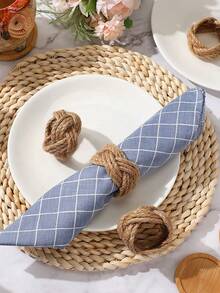 1-24pcs Handmade Woven Linen Napkin Rings, Floral Pattern - Natural Jute Material, Suitable For Nautical Theme Table Decor, Perfect For Parties, Weddings, Birthdays And Dining Atmosphere - Multicolor - View 8
