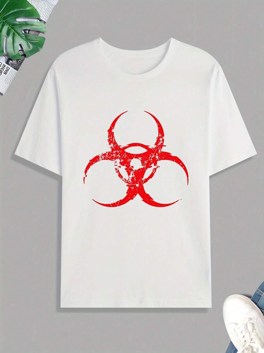 Biohazard Symbol Print T Shirt, Tees For Men, Casual Short Sleeve Tshirt For Summer Spring Fall, Tops As Gifts - Weiss - Übersicht 1