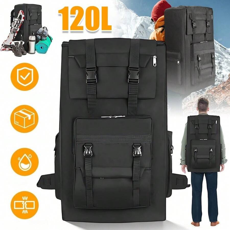 120L Expandable Hiking Backpack, Large Capacity Mountaineering Pack With Expansion System, Padded Shoulder Straps, Breathable Back Support, Suitable For Hunting, Camping And Travel. - A - View 1