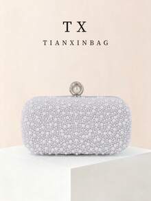 珍珠晚宴手拿包，优雅订婚手提包，搭配旗袍，配有金属链条肩带，适合派对、婚礼、舞会、宴会等场合，完美搭配女士毕业礼服、舞会礼服、亮片礼服、闪亮礼服、优雅礼服。 - 銀色 - 查看 1