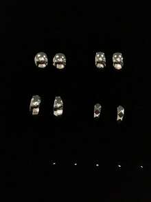 4PCS Fashionable Elegant Geometric Multi-Element Silver Metallic Earring Set, Women's Fashion Earring Set - 4-piece Earring Set - View 1