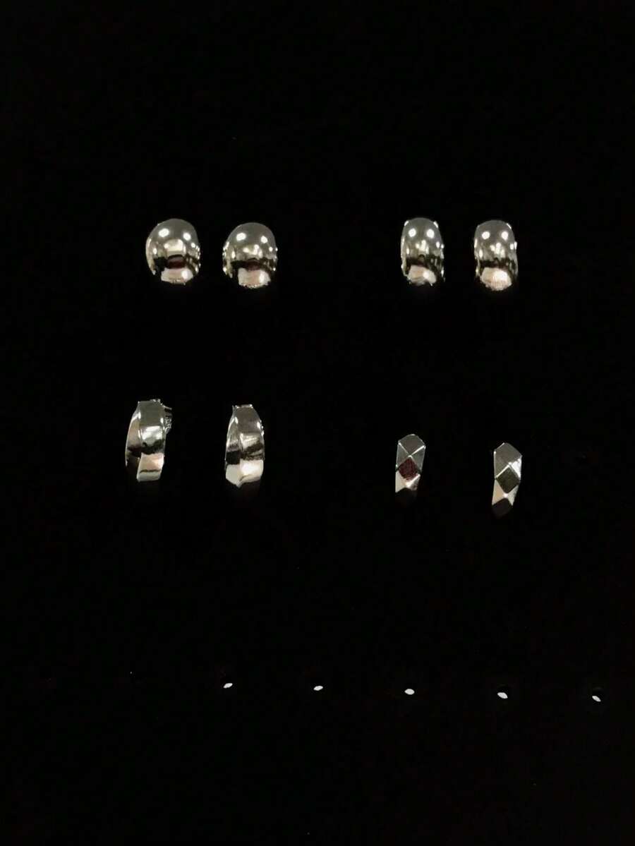 4PCS Fashionable Elegant Geometric Multi-Element Silver Metallic Earring Set, Women's Fashion Earring Set - 4-piece Earring Set - View 1