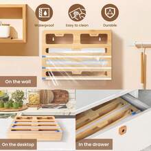 Foil And Cling Film Dispenser And Cutter, Bamboo Kitchen Wrap Organiser - Yellow - View 5
