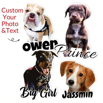 1/4/10/20/50/100pcs Customized Pet Photo Stickers, Personalized Pet Name Stickers (Dog/Cat), Die-Cut Waterproof Vinyl Stickers For Laptop, Water Bottle, Phone Case Decoration, Ideal Gift For Boyfriend, Girlfriend, Dad, Holographic, For Pet Lovers