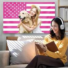 1pc Customized American Flag - Add Your Own Image And Text - Face Cutout - Suitable For Birthday, Wedding, Party, Father's Day, Mother's Day, Valentine's Day, Home Decor - Also For Customized Tapestry, Garden Flag, Customized Banner - Pink America Flag - View 8