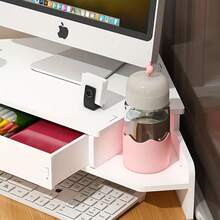 Corner Computer Riser With Drawer Storage Box. Triangular Design, Desktop Monitor Stand For Office Use. Modern And Minimalist, Multifunctional Storage Suitable For Home Or Office - View 4