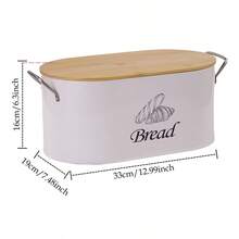 Myrothcane Oval Metal Bread Box With Bamboo Lid And Side Handles, Large Capacity Kitchen Countertop Bread Storage Bin, Farmhouse Style Bread Freshness Container, White And Black Optional Food Storage Canister - Black and White - View 14