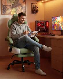 Fabric Gaming Chair With Footrest, Ergonomic Computer Desk Chair With Pocket Spring Cushion Home Office High Back Support Lumbar Support Heavy Duty Wide - Green - View 2