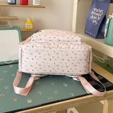 新款 Ins 風格花卉女款學生後背包，可愛大容量書包，適合國高中生的休閒旅行後背包 - 粉色 - 查看 4