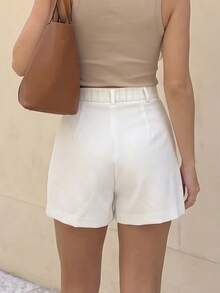 Women's Solid Color Pleated Casual Shorts, Suitable For Casual Gatherings, Outings Or Travel, Single Piece Solid Color Casual Style - White - View 2