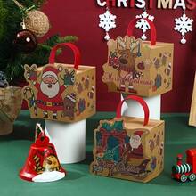 1/4/12/24pcs Christmas Gift Boxes, Gift Boxes With Handles And Santa Claus And Reindeer Patterns, Christmas Party Decoration Supplies, Sturdy Cardboard Party Favor Packaging, Reusable And, Easy To Assemble - View 7