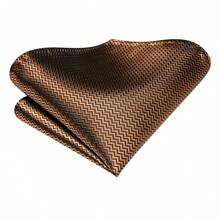 5Pcs Brown Geometric Water Wave Pattern Men Accessory Set, Necktie Pocket Square Cufflinks Tie Clip Detachable Ring, Random Cufflink Patterns - Brown - View 3