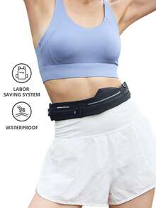 CAMEL CROWN Bolsa de cintura deportiva unisex, cinturón de cintura delgado e invisible con funda para teléfono, equipo multifuncional para correr, trotar por la mañana y entrenamiento de fitness - Negro - Ver 2