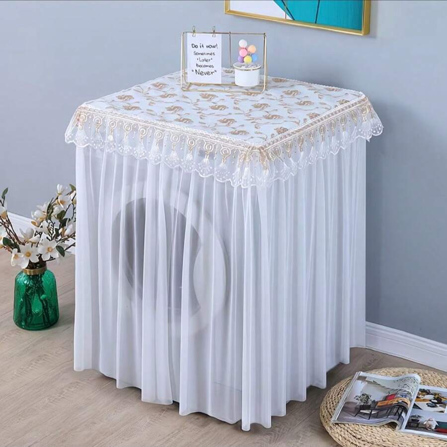 1pc Gold Plum - Gray Lace Roller Washing Machine Cover, Minimalist Fashion Embroidered Fabric 60*60*85cm - Golden plum - gray - View 1