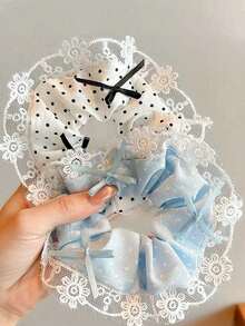 2pcs Fresh Bow Polka Dot Lace Trim Hair Ties Ponytail Hair Ropes Hair Accessories For Girls - Multicolor - View 7