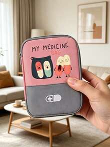便攜式收納袋，可愛藥丸圖案與「My Medicine Bag」文字，輕量旅行急救包，戶外旅行藥袋；適用於戶外、露營、學校、旅行與日常使用；旅行必備，適合作為返校禮物、派對小禮、老師禮物 - 彩色 - 查看 3