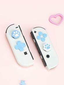 GeekShare Cute Cat Paw D-Pad And Silicone Joystick Cap Set, ABXY Button Covers Compatible With Switch/OLED, Not Compatible With Switch Lite, Not Compatible With Protective Cases - Blue and White - View 8