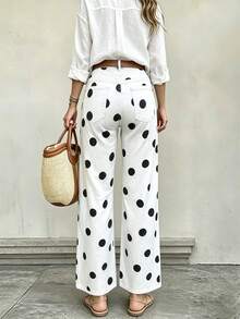 Retro Polka Dot Print Casual Women Jeans Pants - Black and White - View 5