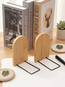 4pcs/2pcs/1pcWooden Book Stand Paired With A Black Metal Base Suitable For Book Organization, Office Storage, And Home Decoration It Is Also Suitable As A Holiday Gift For Book Lovers - Multicolor - View 2