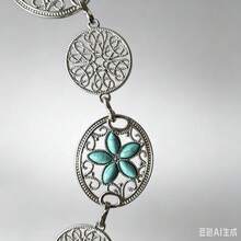 女款腰鍊腰帶，極簡花朵鑲嵌綠松石腰鍊，服飾配件，腰部裝飾 - 銀色 - 查看 3
