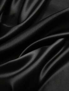 1pc Soft Solid Color Minimalist Polyester Silk-Like Square Scarf, Headband, Hair Tie, Ideal For Styling - Black - View 9