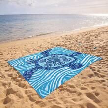 1pc Extra Large Blue Mandala Turtle Sand-Proof Quick-Dry Beach Towel Mat, Suitable For 1-3 Adults - Lightweight, Durable Polyester Fabric - Perfect For Travel, Camping, Hiking And Leisure Beach Time, Beach Mat, Picnic Mat, Camping Ground Cover - Multicolor - View 9