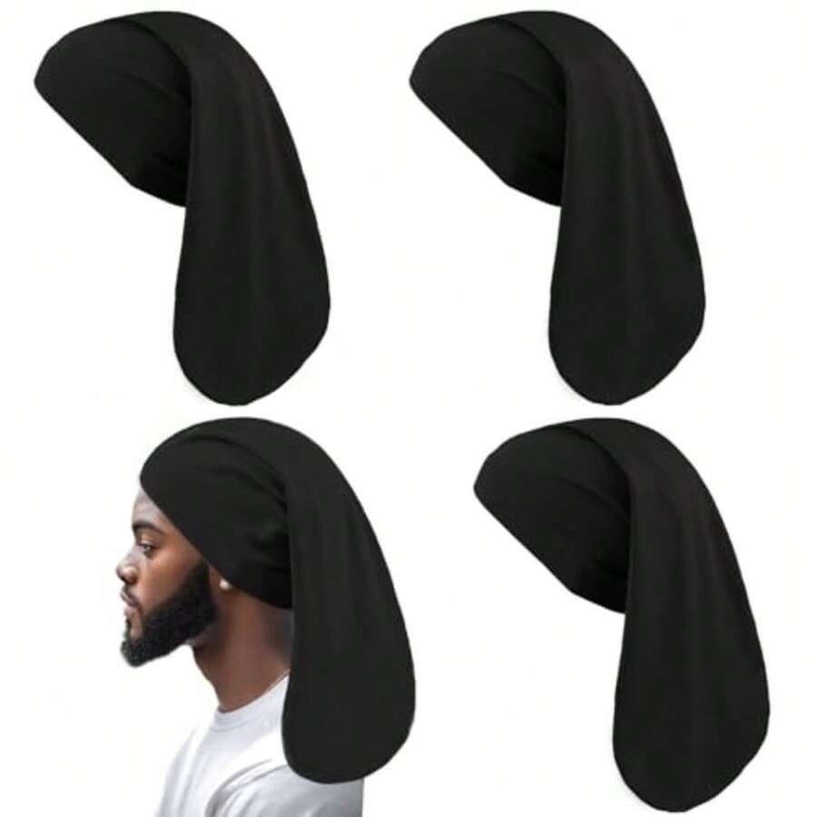 4 Pcs Dreadlock Stocking Caps For Men Spandex Dreadlock Cap Overnight Sleep Cap Elasticity Soft Lightweight Comfortable Sleeping Head Wrap Headwear For Men And Women - Black 4 Pcs - View 1