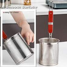Stainless Steel Pasta Strainer With Wooden Handle, 12 Cm Fine Mesh Kitchen Sieve For Pasta, Dumplings & Vegetables - Silver - View 5