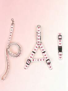 1 Set Cute Polyester Heart Pattern Collar Harness Leash Set, Suitable For Small Teddy Bear Outdoor Use (Not Suitable For Large Dogs) - Red Violet - View 11