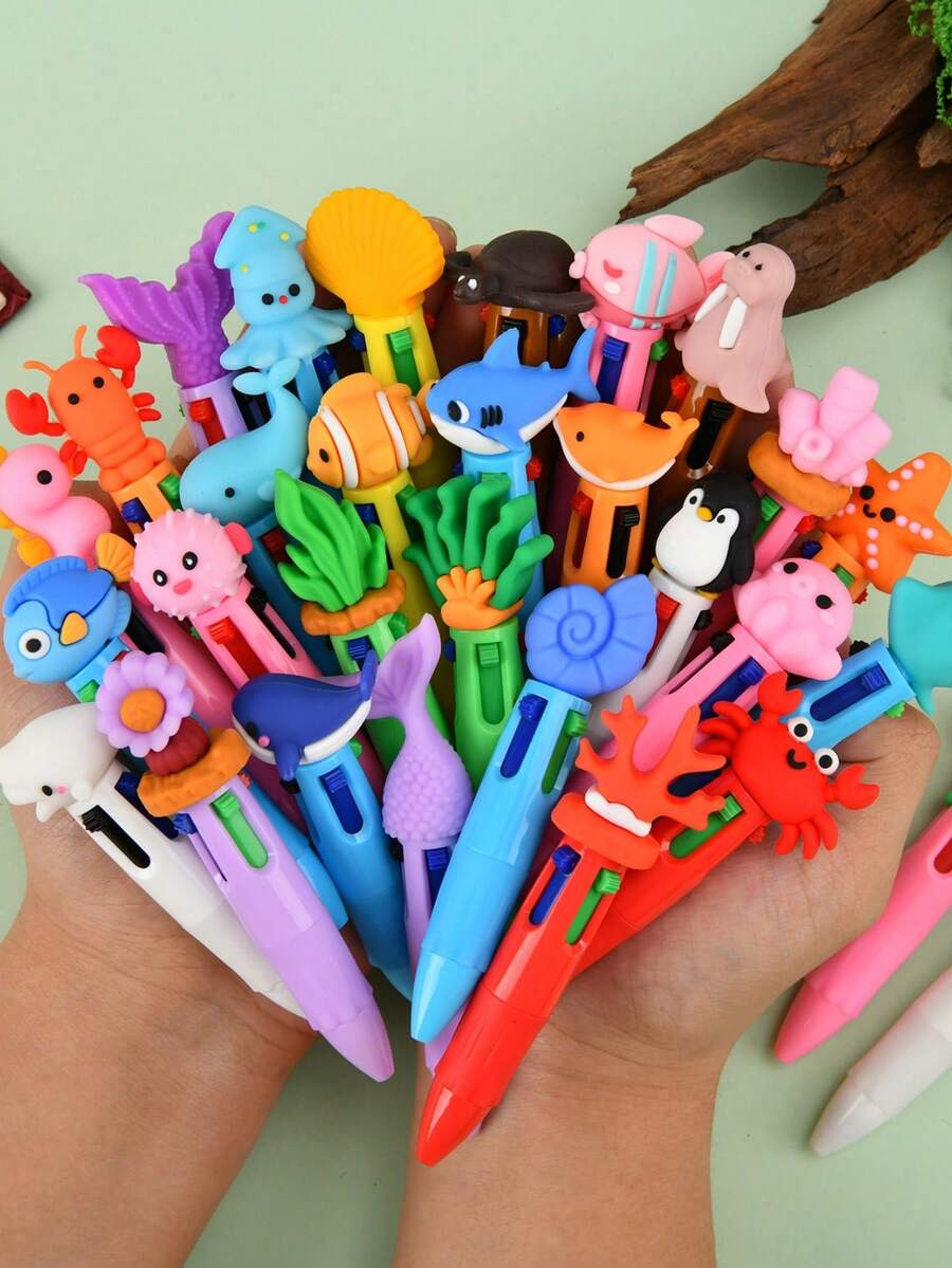 6 Buah Pulpen Mini Tarik Motif Hewan Laut Aneka Warna, Gaya Acak, Dengan Berbagai Elemen Hewan Laut Seperti Walrus/Kura-kura/Lobster - MultiWarna - View 1