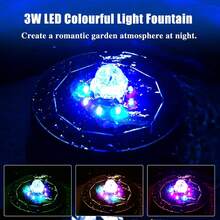 Garden Pond Solar Fountain Pump Kit 3W Circular Solar Power Supply With LED Color Lights Suitable For Gardens, Courtyards, Ponds, Terraces, Etc. For Thanks Giving Christmas New Year Gifts - Black - View 2