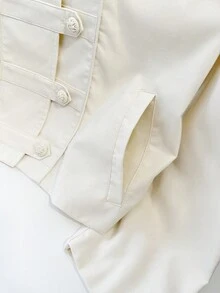 FGGG Women's Spring/Summer Drop-Shoulder Long Sleeve Small Stand Collar Elegant Old Money Style Short Woven Jacket, Beige - Beige - View 8