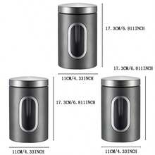 Myrothcane 3Pcs Airtight Stainless Steel Storage Canisters With Visible Window, Coffee Bean Tea Sugar Spice Sealed Jars, Countertop Kitchen Organizer Container Set - Multicolor - View 15