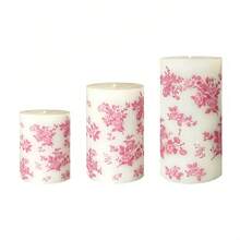Pink Floral Print Cylindrical Candle, 1.96 Inch Romantic Rose Pink Pattern Design Candle, Smokeless Atmosphere, Decorative Candle, Perfect For Valentine's Day, Wedding Dinner, Birthday Party, Anniversary, Afternoon Tea, Picnic Scene, Home Decor - Pink Printed Column Wax - View 14