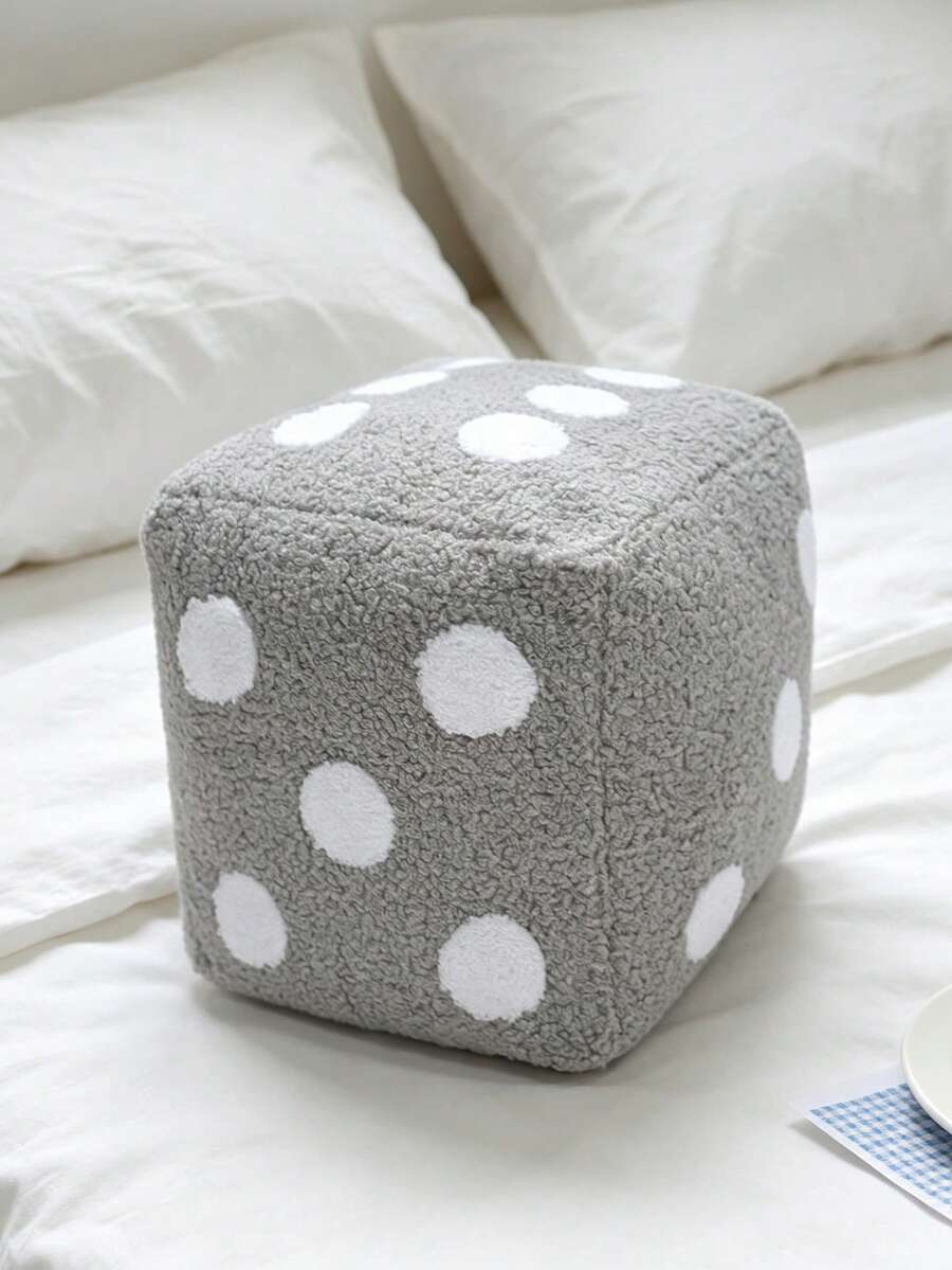 1pc Dice Shaped Decorative Pillow, Dorm Bedding, Suitable For Sofa Cushion And Home Decor, Machine Washable, All Season Use, Polyester Pillow, Zipper Closure Sofa Pillow, Light Gray