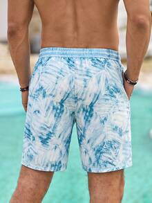 Mercer Haus Men's Beach Shorts, Summer Loose Drawstring Waist Swim Trunks - Baby Blue - View 2