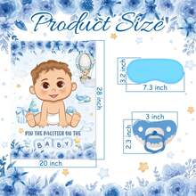Pin The Pacifier On The Baby Game, Baby Shower Game Set With Poster Stickers Blindfold Party Supplies Gender Reveal Party Game Baby Shower Party Game - Blue - View 2