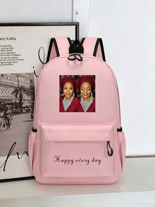 Customizable Shoulder Strap, Customizable Name, Customizable Text, Customizable Photo, DIY, Solid Color, Minimalist, Large Capacity, Lightweight, Comfortable Strap, Zipper Closure, Suitable For School, Work, Students, College Students, High School Students - Pink - View 5