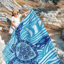 1pc Extra Large Blue Mandala Turtle Sand-Proof Quick-Dry Beach Towel Mat, Suitable For 1-3 Adults - Lightweight, Durable Polyester Fabric - Perfect For Travel, Camping, Hiking And Leisure Beach Time, Beach Mat, Picnic Mat, Camping Ground Cover - Multicolor - View 6