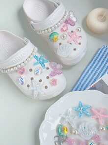 18pcs Pink Artificial Starfish Shell Flower Pattern Shoe Clips - Multi-Functional Women's Sandals, Slippers And Beach Bag Accessories, Perfect Gift For Holidays, Birthdays And Parties - Multicolor - View 4