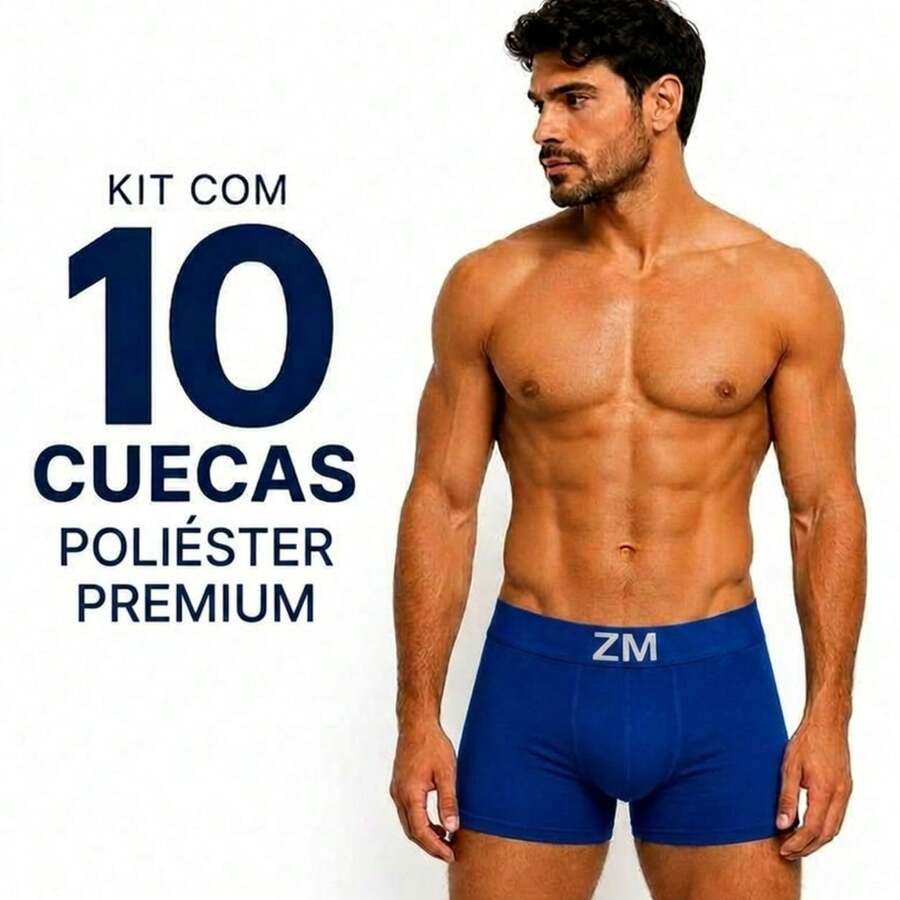 Kit com 10 Cuecas Boxer Lisa em Poliéster Premium Cueca Box Adulto Masculina Conforto e Qualidade