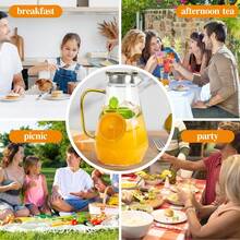 68 Oz Glass Pitcher With Lid – 2 Liter Water Carafe For Fridge, Large Iced Tea Jug For Home, Party & Coffee Table, Heavy Duty (Clear) - Transparent Gold Cap - View 8