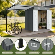 12x4 FT Metal Lean-To Shed With Pergola 6x4 FT Outdoor Storage Shed And Hardtop Gazebo Combo 2-In-1 Garden Tool Shed With Open Side For Patio Backyard Deck - Gray1 - View 2