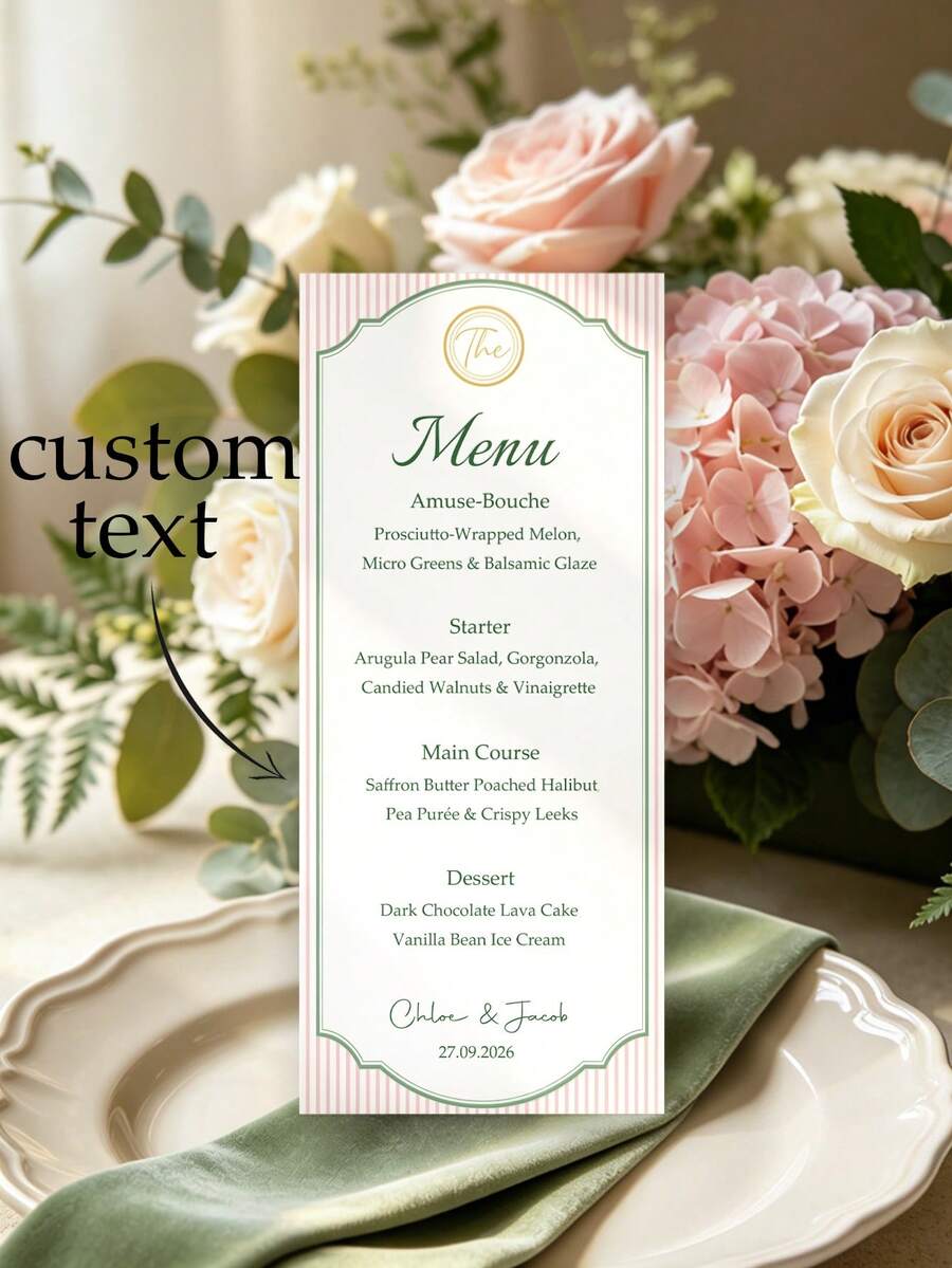 8 Gaya Kartu Menu Pernikahan Minimalis Mewah Bergaya Vintage dengan Garis Tipis, Dapat Disesuaikan Sepenuhnya, Semua Konten Dapat Dikustomisasi, Dekorasi Meja Elegan untuk Semua Acara: Makan Malam Pernikahan, Pesta Pra-Pernikahan, Ulang Tahun, Jamuan Terima Kasih, Acara Tim & Perusahaan - Kartu menu - View 1